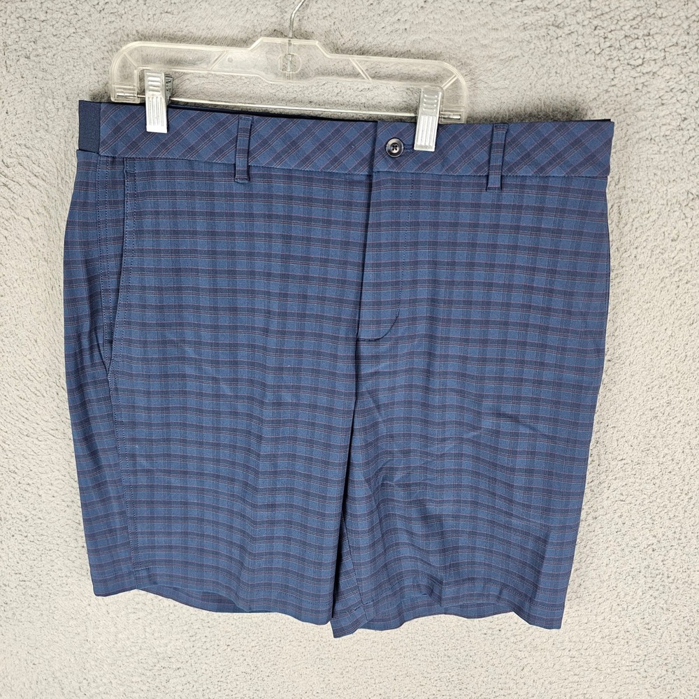 Walter Hagen Shorts Mens 34 Blue Plaid Performance 11 Pureflex Elastic Waist 9in